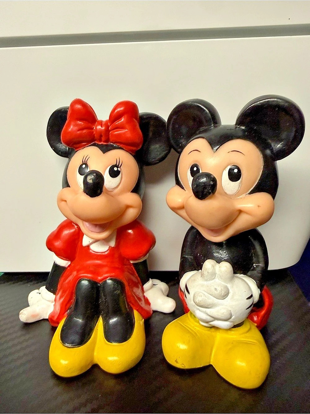 Vtg Mickey and Minnie Mouse 4" Soft Rubber Disney Character Squeaky Toy Bath